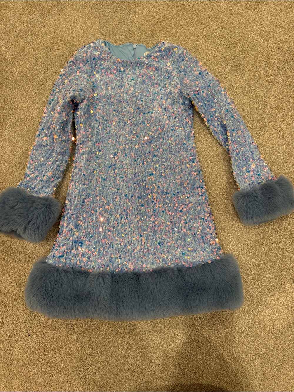 Lola + The Boys Light Blue Sequin Party Dress with Iridescent Accents